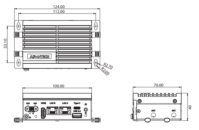 Mechanical Drawing - Advantech UNO-2271G V3 Pocket-Size Edge IoT Gateway
