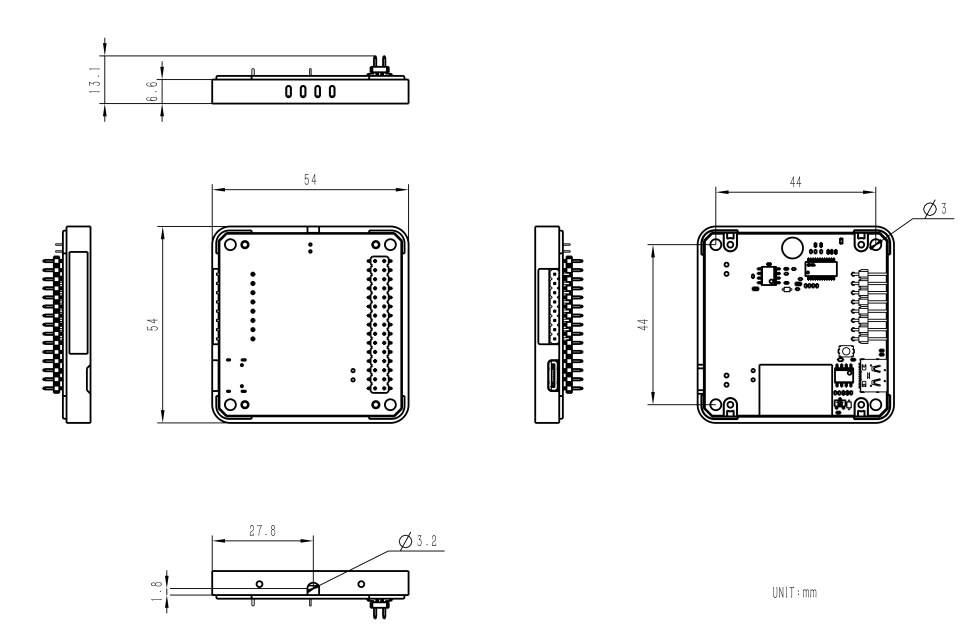 Mechanical Drawing - M5Stack Module ASR AI Intelligent Offline Voice Module