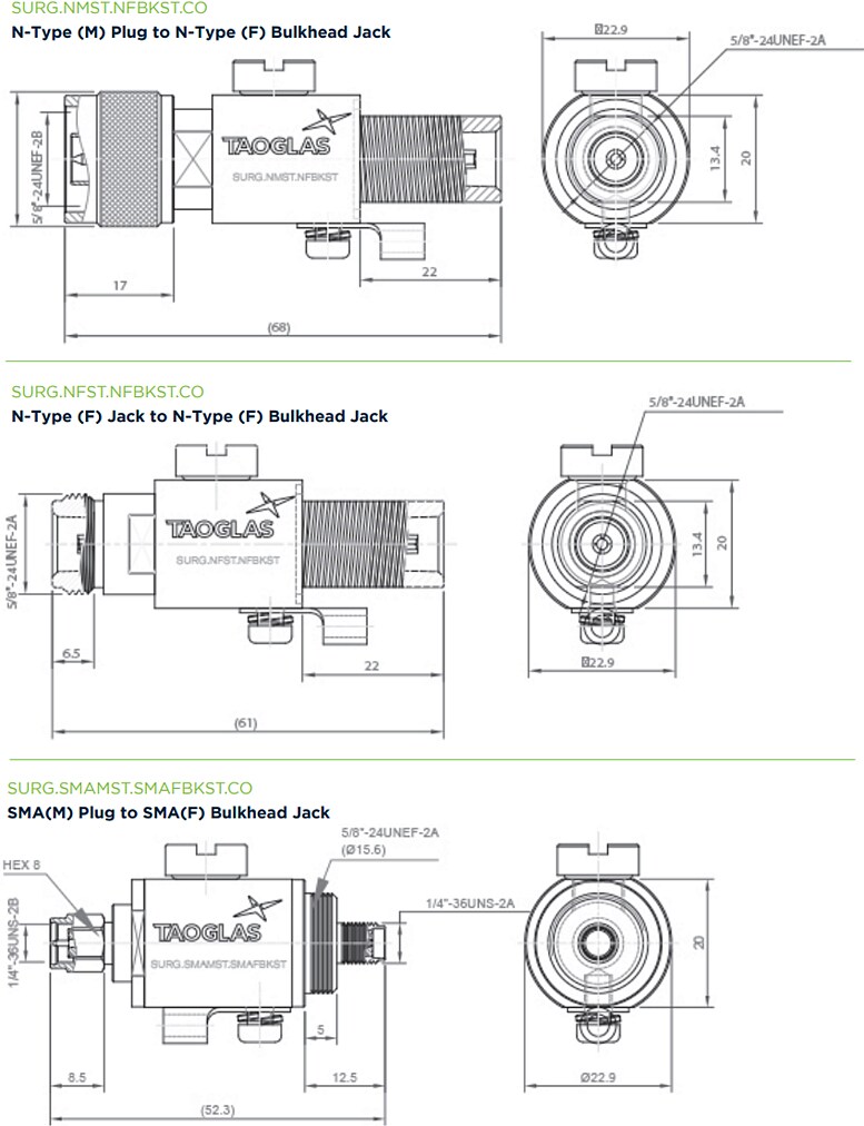 Mechanical Drawing - Taoglas SURG Lightning Surge Protectors