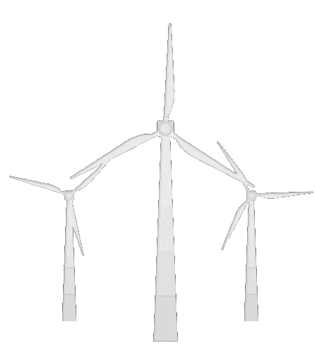 Wind turbines animation with rotating blades